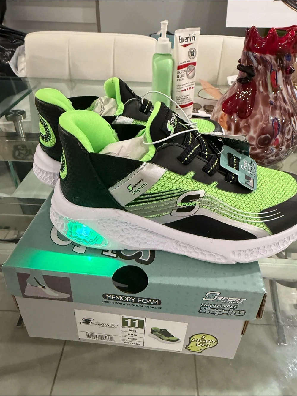 Skechers Kids Light-Up Athletic Sneakers in Neon Green and Black
